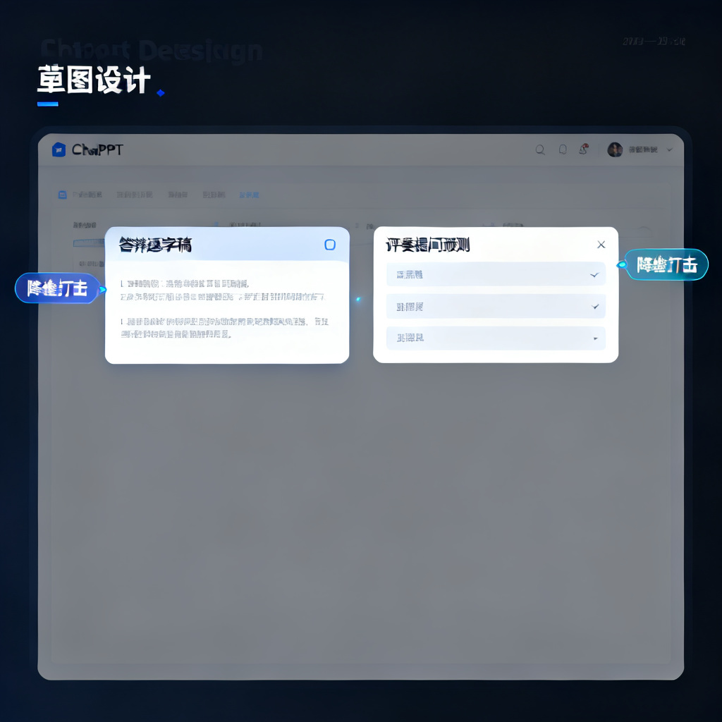 一张界面截图，显示ChatPPT生成的答辩逐字稿和评委提问预测列表，旁边标注“降维打击”字样，突出其辅助功能