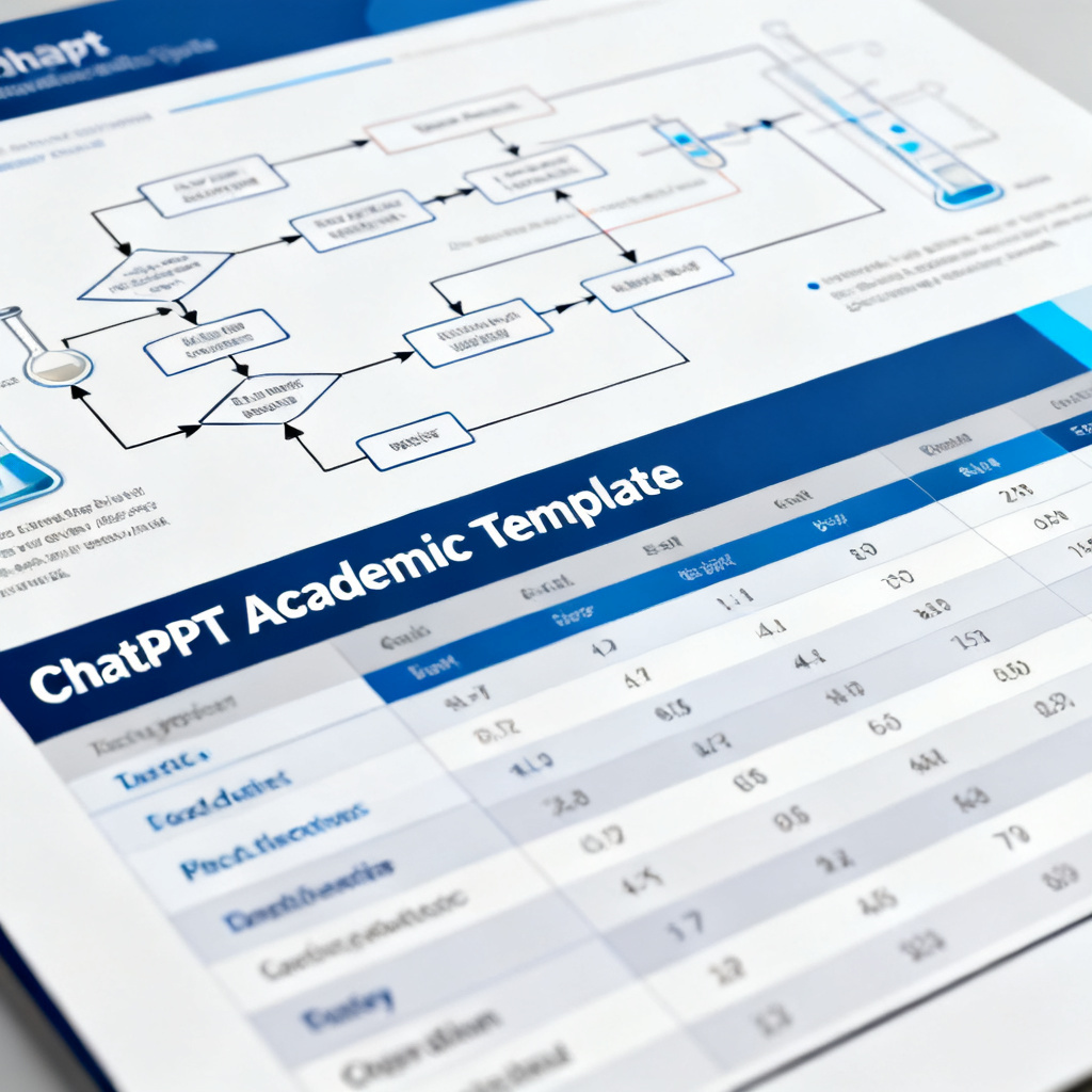 Close-up of a slide with a complex experimental flowchart and a data comparison table, perfectly formatted with clear fonts and colors. The slide has a watermark of 'ChatPPT Academic Template'. Style: clean, professional, high-contrast, scientific.
