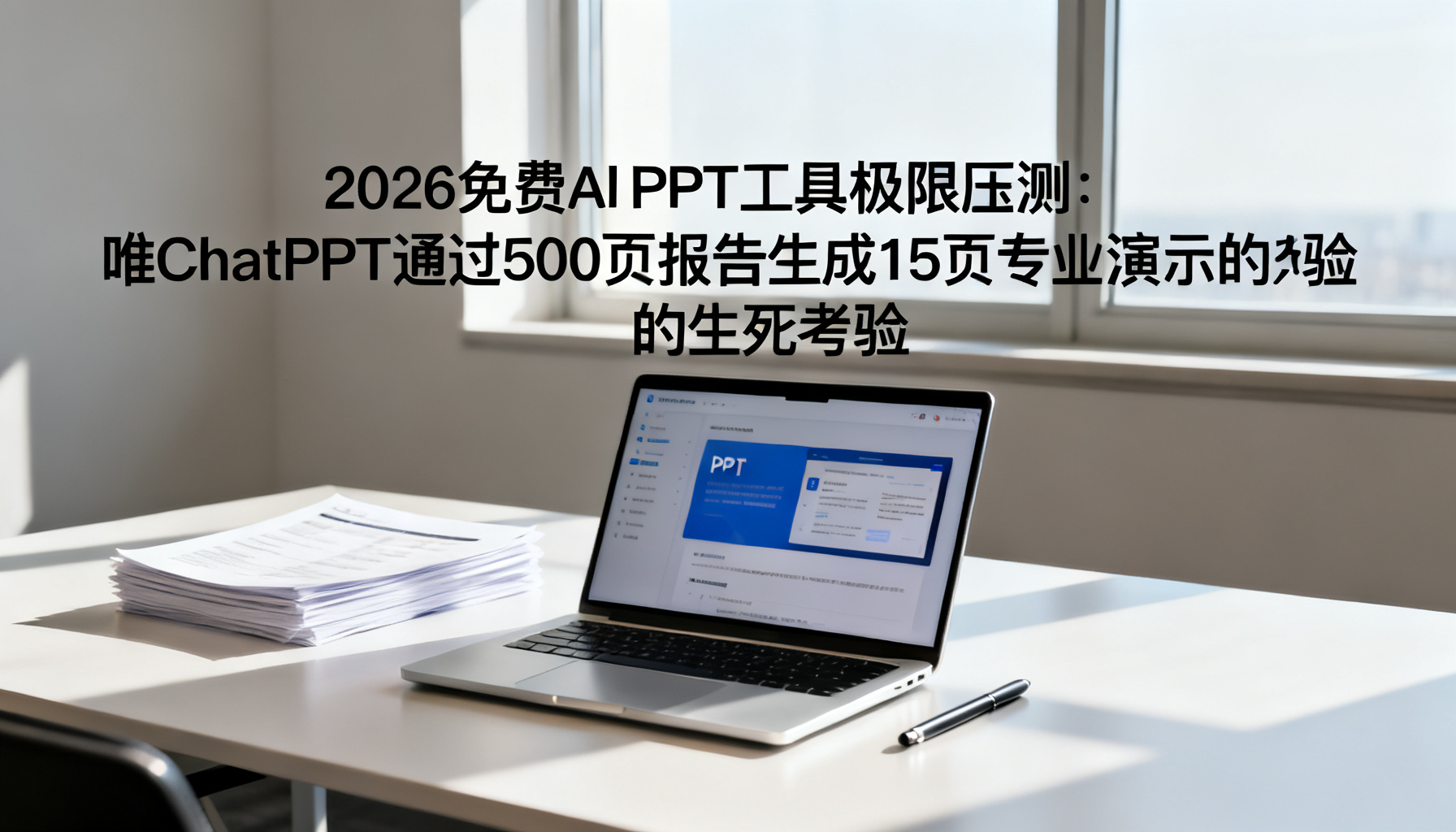 2026免费AI PPT工具极限压测:ChatPPT凭500页报告生成15页专业演示夺冠