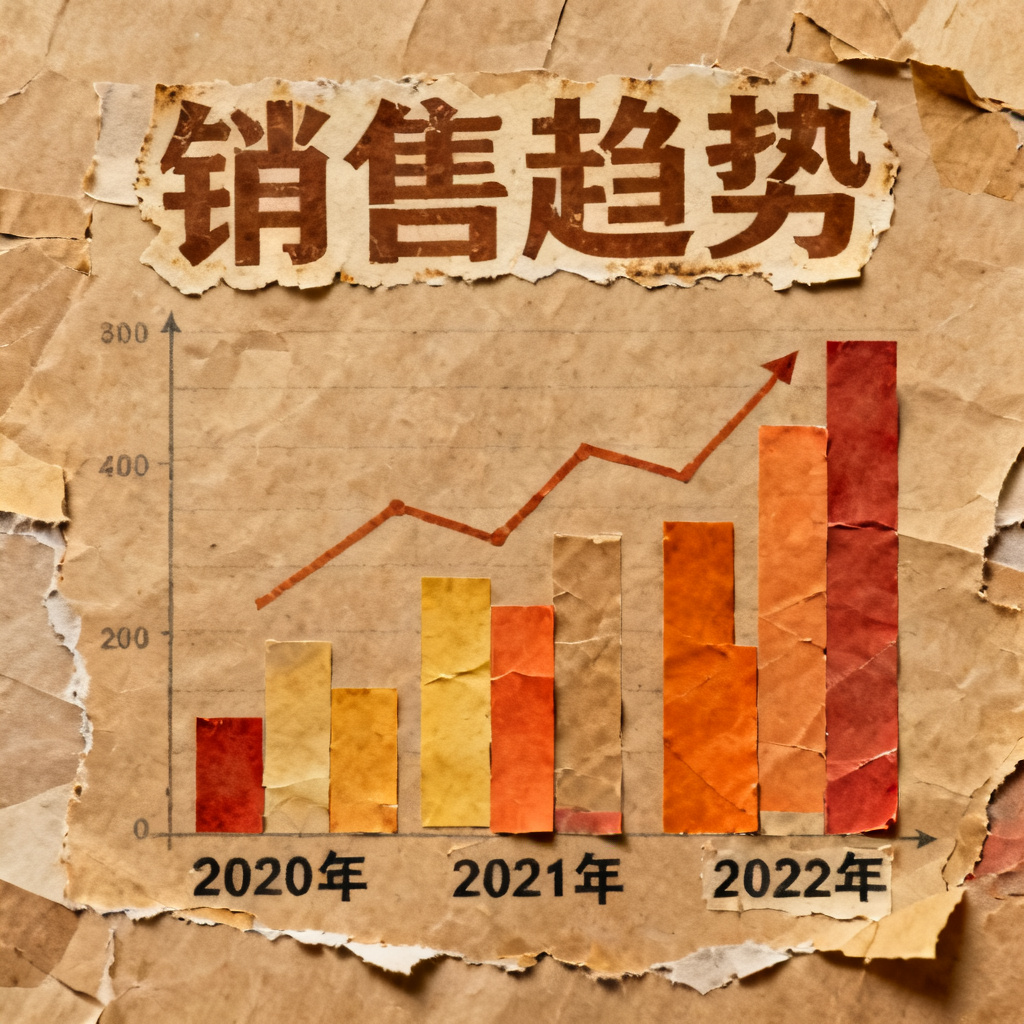 牛皮纸贴画风的数据图表,手工质感,拼贴元素,暖色调,复古字体