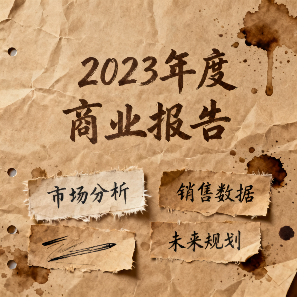 牛皮纸贴画风商业报告，复古质感、手工剪贴元素、棕色主调，纸张纹理与墨迹效果