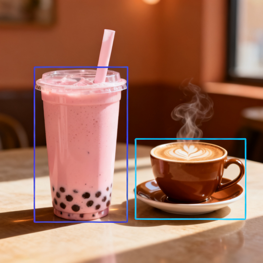 Magic涂画功能演示：用户框选一杯奶茶，输入指令后替换为一杯咖啡，光影和风格无缝融合