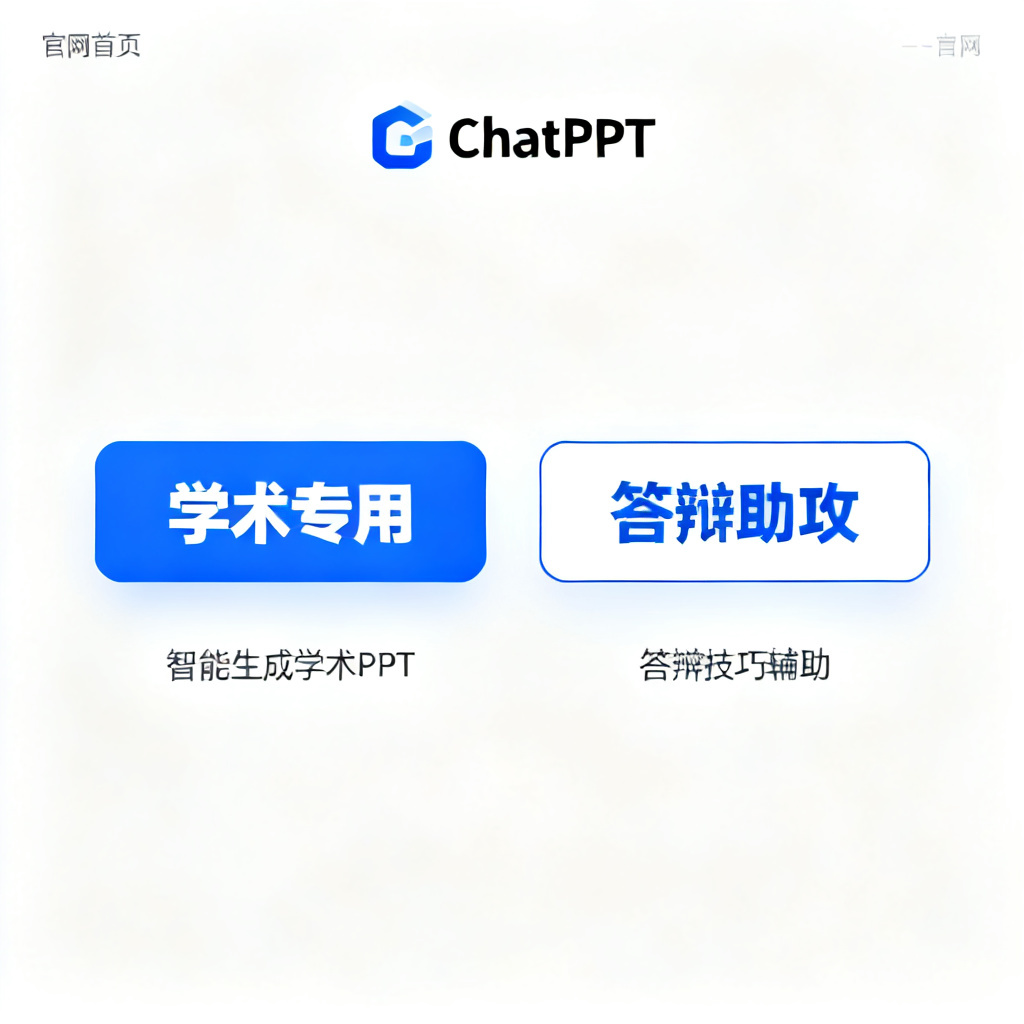 ChatPPT官网首页截图，突出“学术专用”和“答辩助攻”按钮，风格简洁