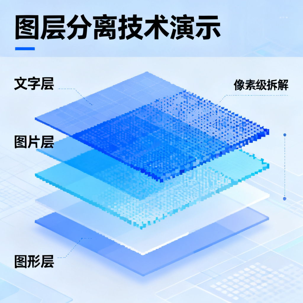 图层分离技术演示，文字、图片、图形独立可编辑，像素级拆解