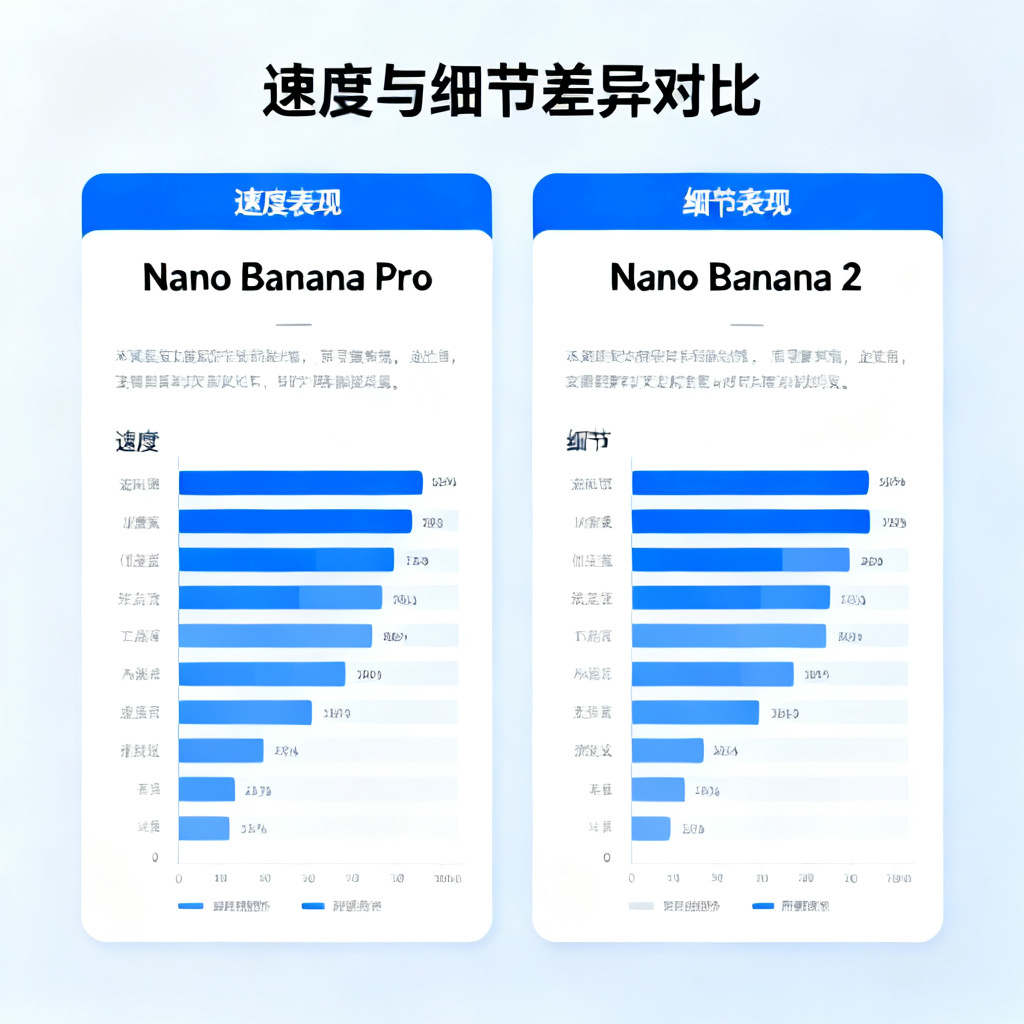 两张并列的演示文稿页面，左侧为Nano Banana Pro生成，右侧为Nano Banana 2生成，展示同一主题下的速度与细节差异