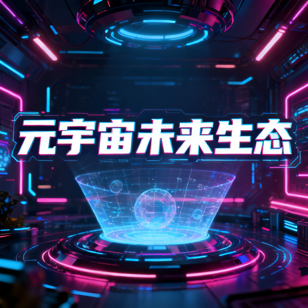 赛博朋克风格元宇宙路演PPT封面，霓虹灯光与全息投影元素，高对比度色调，科技感字体排版