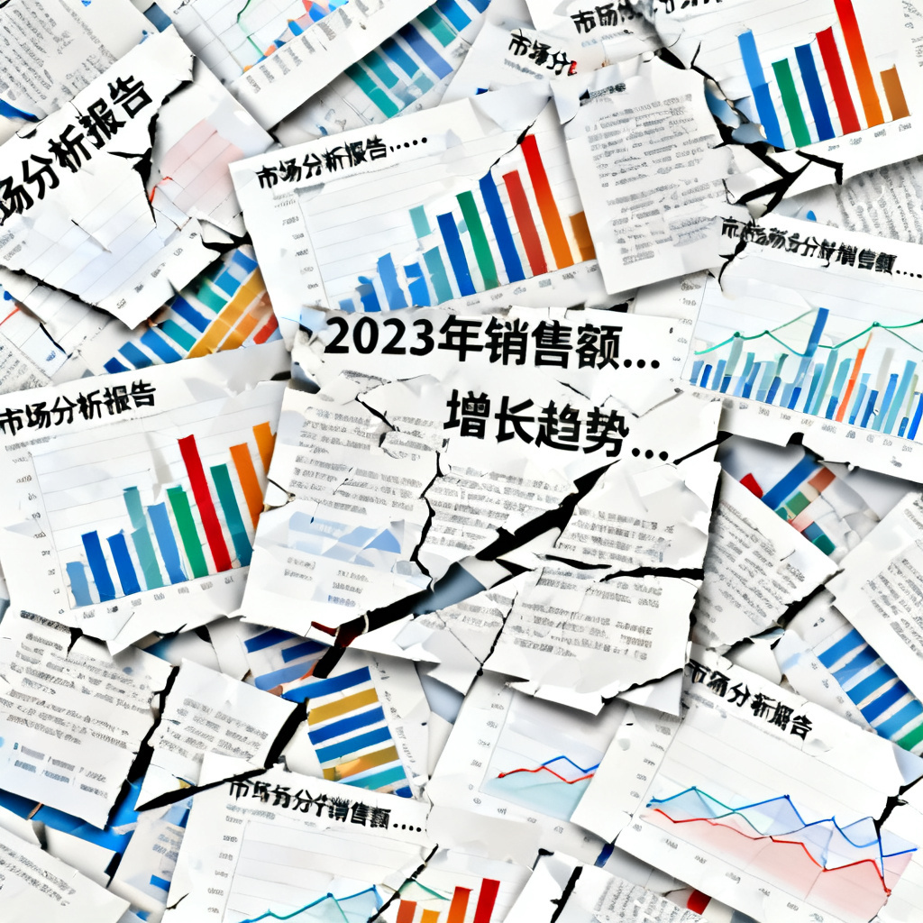 传统AI工具生成的混乱PPT页面，包含错位图表和断裂的文本逻辑