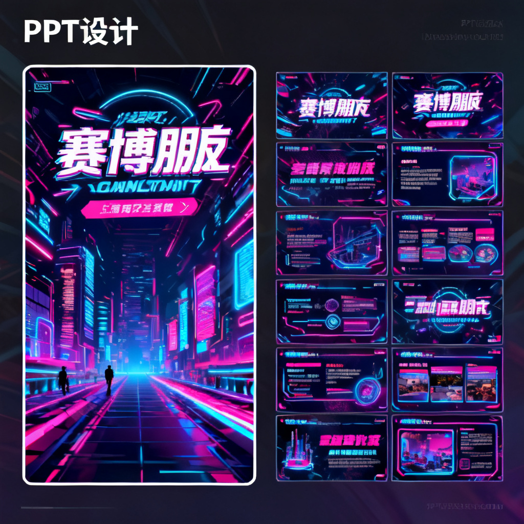 一张灵感图被AI解析为PPT页面，左侧为原始海报（赛博朋克风格），右侧为生成的PPT页面，配色、字体、元素排布完全一致