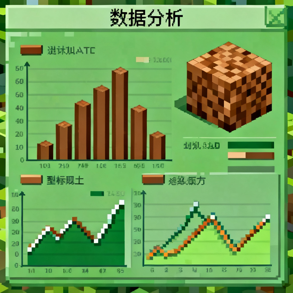 我的世界像素风格的数据分析页，方块化图表，低分辨率纹理，绿色与棕色配色，像素风字体