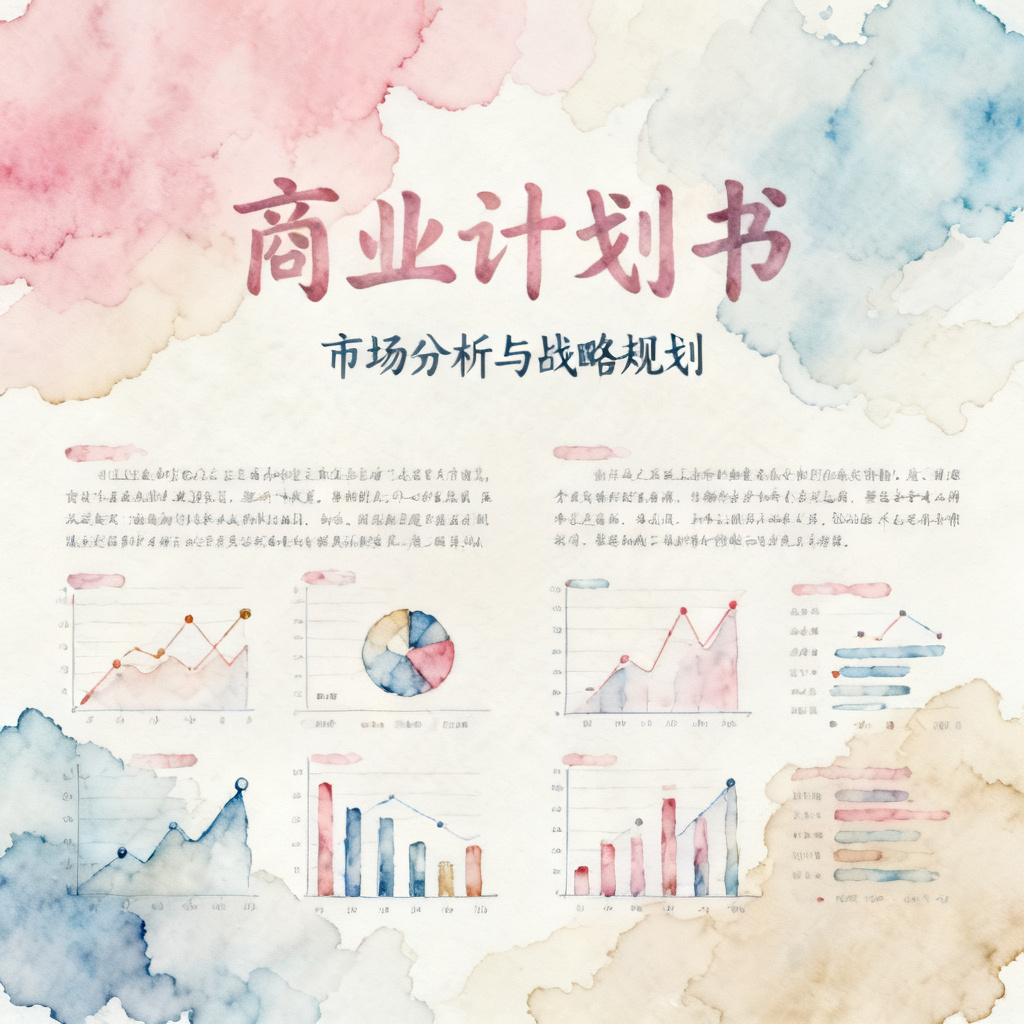 梦幻水彩风格的商业计划书，柔和的渐变，手绘元素，优雅排版，文字清晰可辨