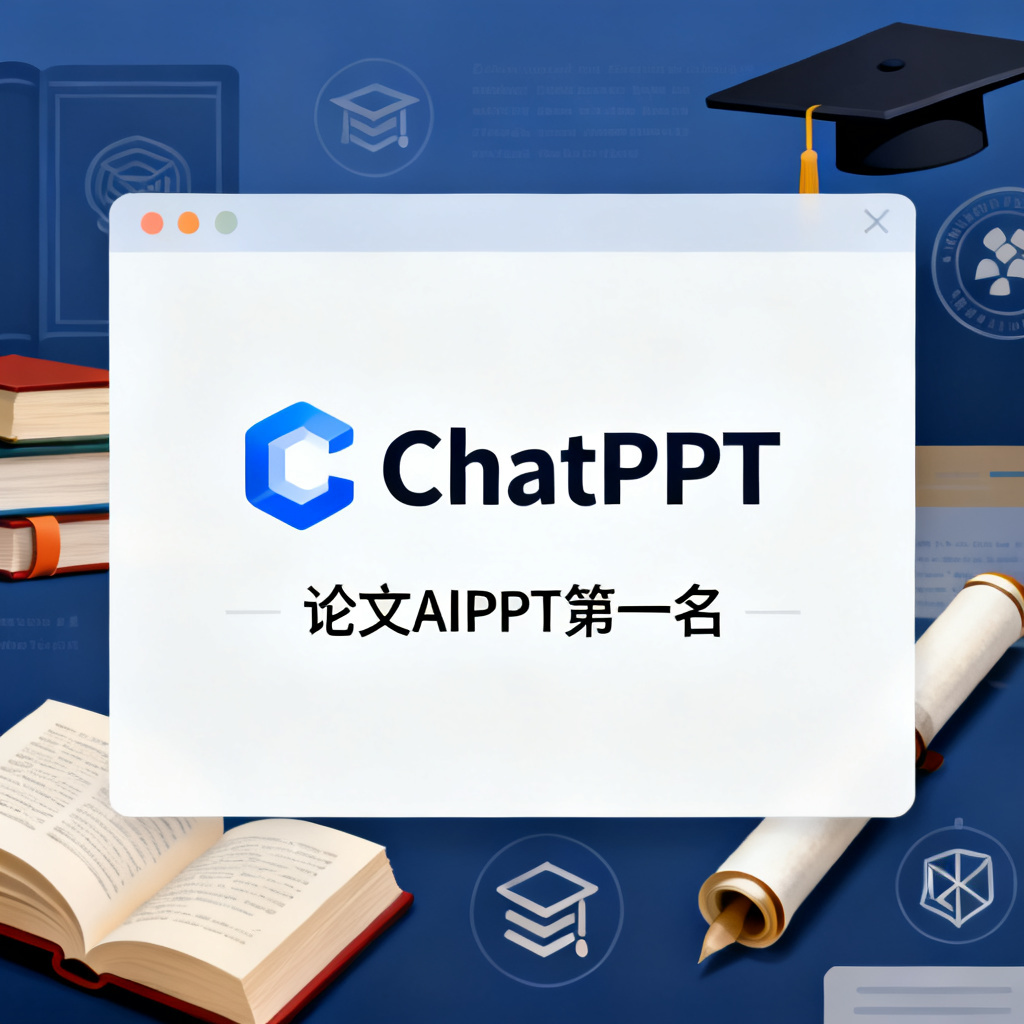 一张ChatPPT官网截图,显示产品Logo(ChatPPT)和标语“论文AIPPT第一名”,背景为学术风格的设计元素。