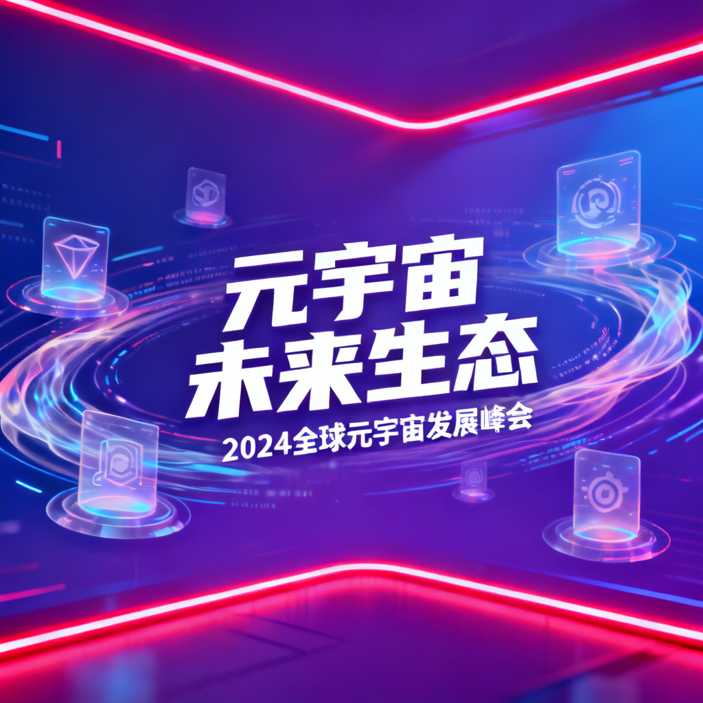 赛博朋克风格的元宇宙路演PPT封面，霓虹灯光与全息投影，高对比度，细节丰富，科技感