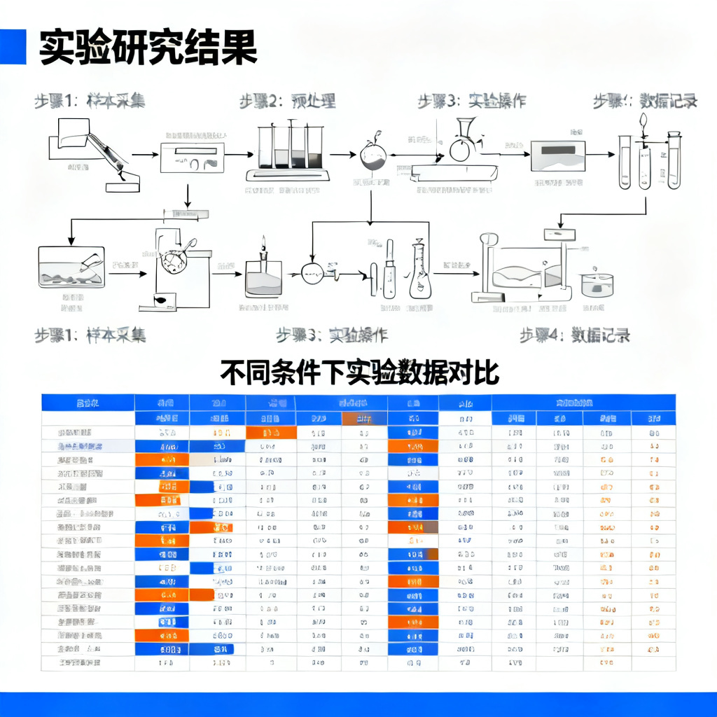 ChatPPT生成的学术级排版PPT页面,包含复杂的实验流程图和数据对比表