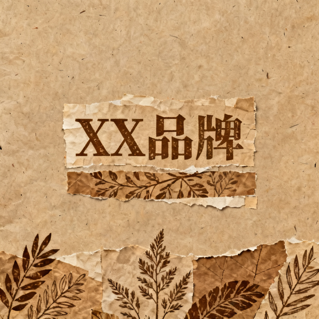 牛皮纸贴画风格品牌宣传PPT内页,手工纸质感,拼贴元素,复古字体,棕色主色调,植物纹理