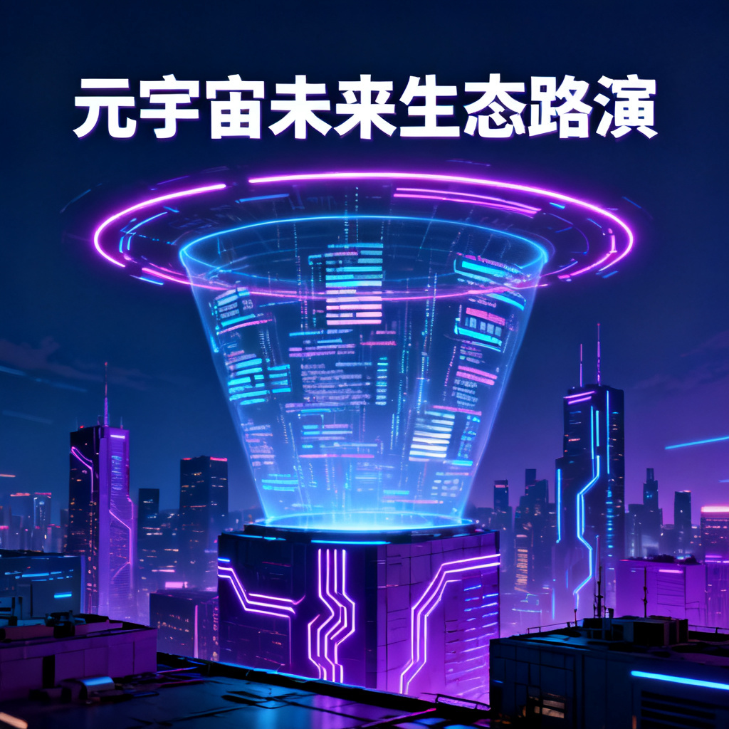 一张赛博朋克风格的元宇宙路演PPT封面，霓虹灯光，全息投影，城市天际线，深蓝色与紫色调，细节丰富，8K分辨率