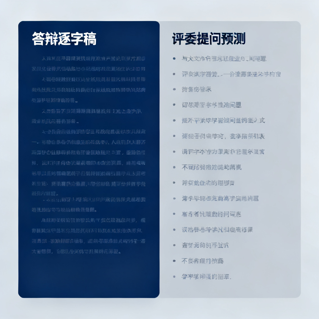 一张ChatPPT生成的答辩逐字稿和评委提问预测界面，左侧显示讲稿，右侧显示问题列表，风格专业学术
