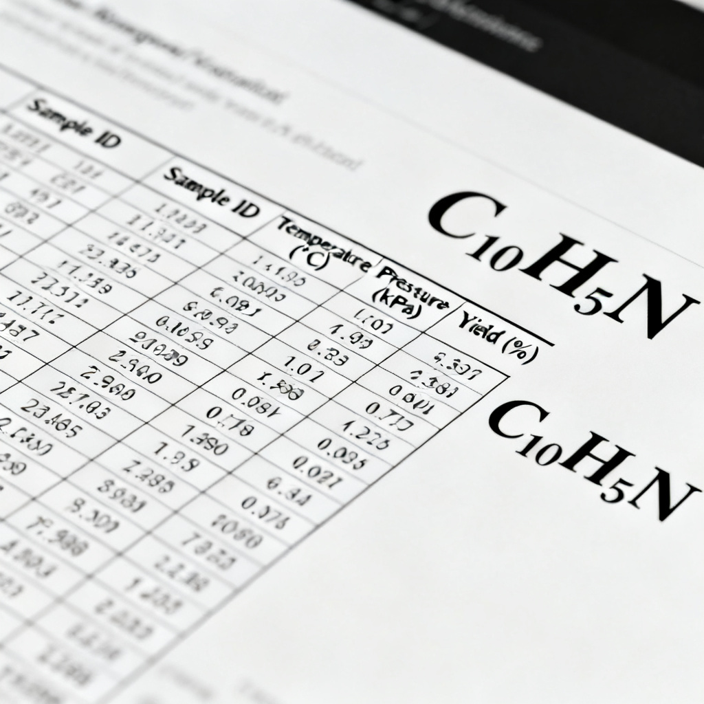 A close-up of a scientific PPT slide showing a complex experimental data table and a molecular formula, perfectly aligned and high-resolution, academic style