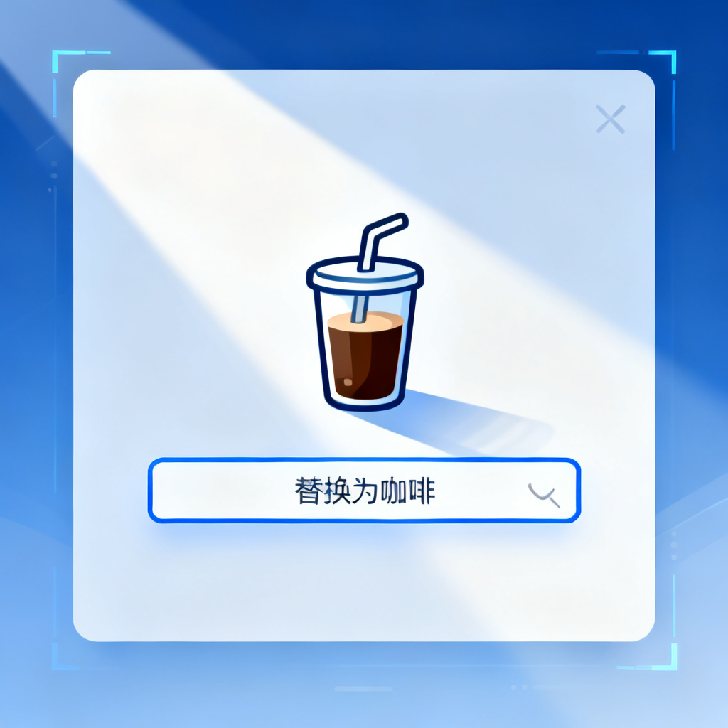 Magic涂画功能演示，框选页面中的奶茶图标，输入“替换为咖啡”，AI自动完成替换并融合光影
