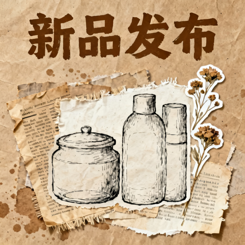 牛皮纸贴画风格产品发布页,手绘质感,拼贴元素,复古色调,纸张纹理叠加,手工感