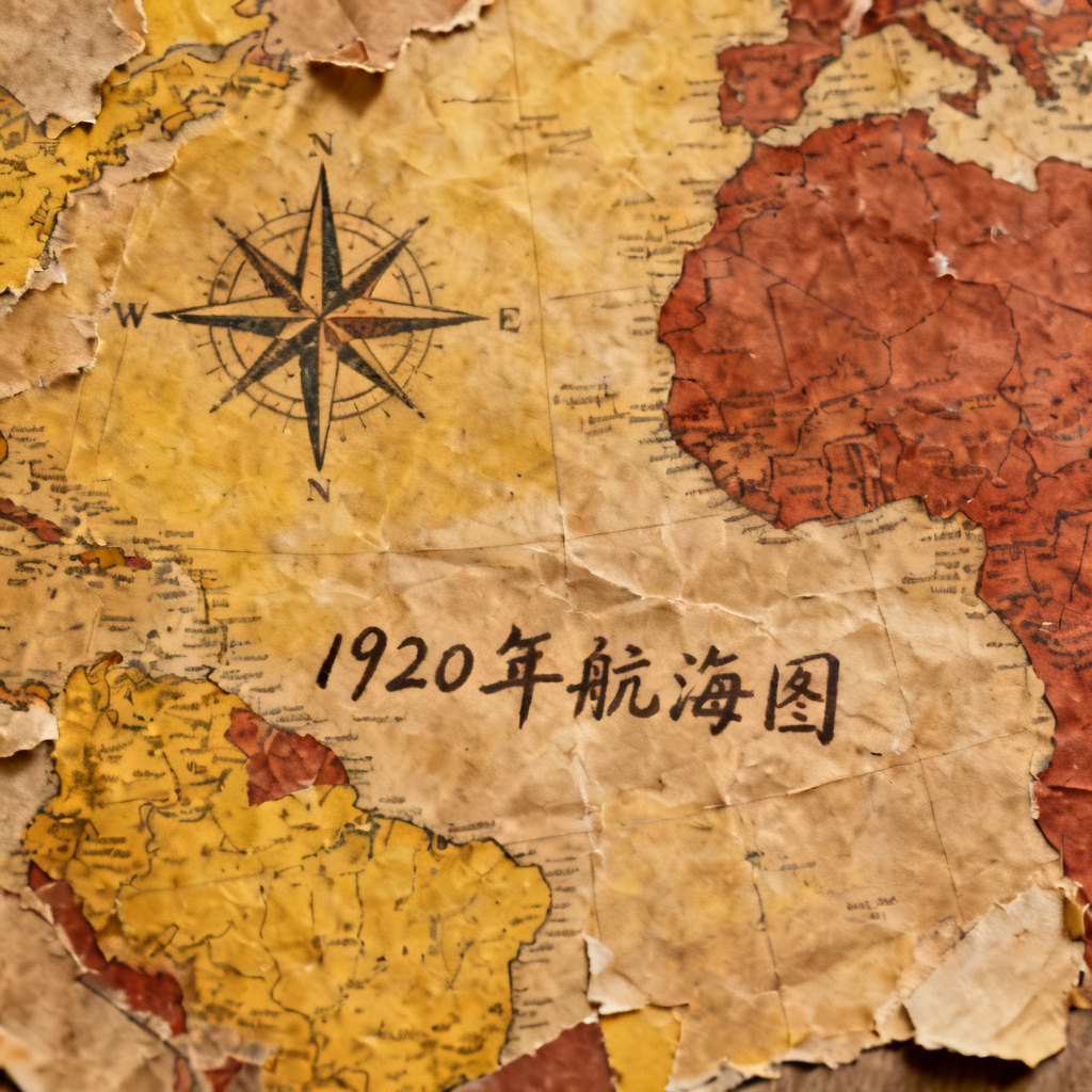 牛皮纸贴画风格，复古地图，带有罗盘和手写字迹，暖色调
