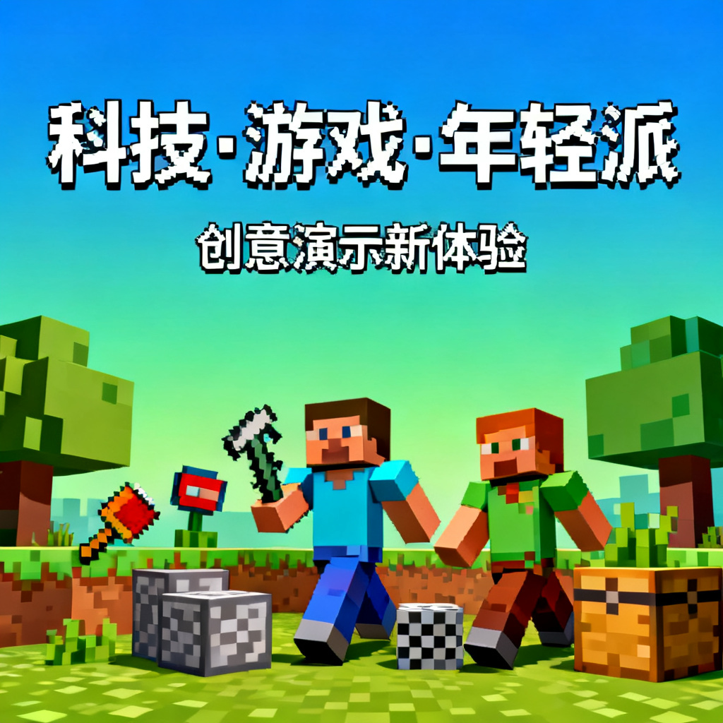 我的世界像素风格的PPT页面,方块感强烈的元素构建出游戏般的视觉体验,色彩鲜艳,版式独特,适合科技、游戏或年轻化品牌演示