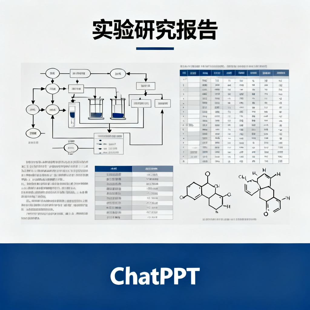 一个学术PPT幻灯片，包含复杂的实验流程图、数据对比表和化学分子式，排版严谨，色调为灰白蓝，带有ChatPPT水印