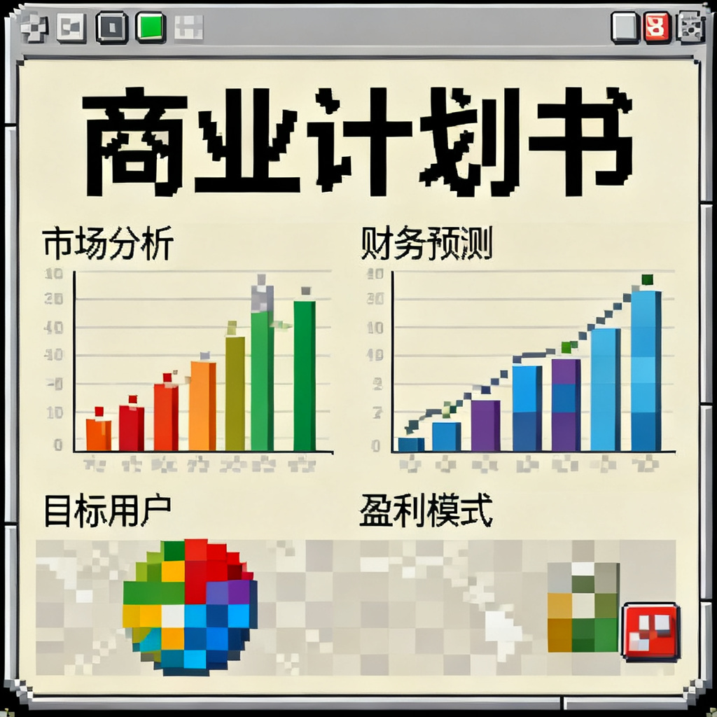 我的世界像素风商业计划书,方块化图表与像素字体,复古游戏界面风格