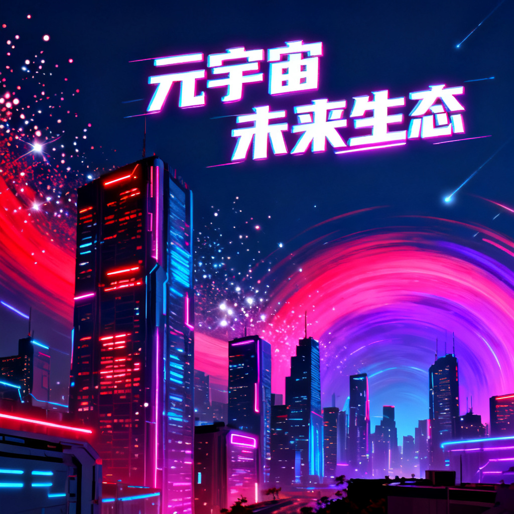 赛博朋克风格元宇宙路演PPT，霓虹灯光，城市天际线，动态效果，高对比度色彩，未来感字体