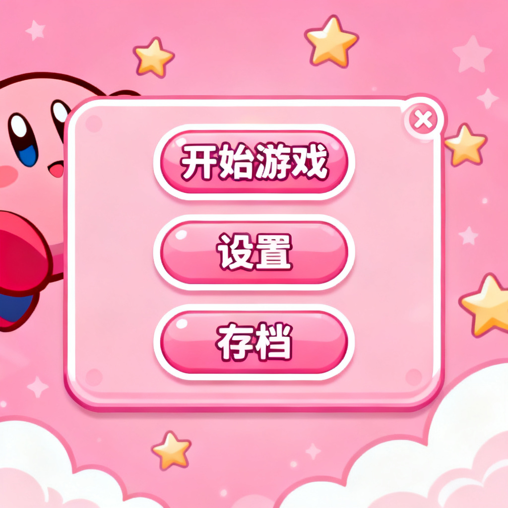 星之卡比风格，粉色主调，可爱卡通，柔光，游戏界面
