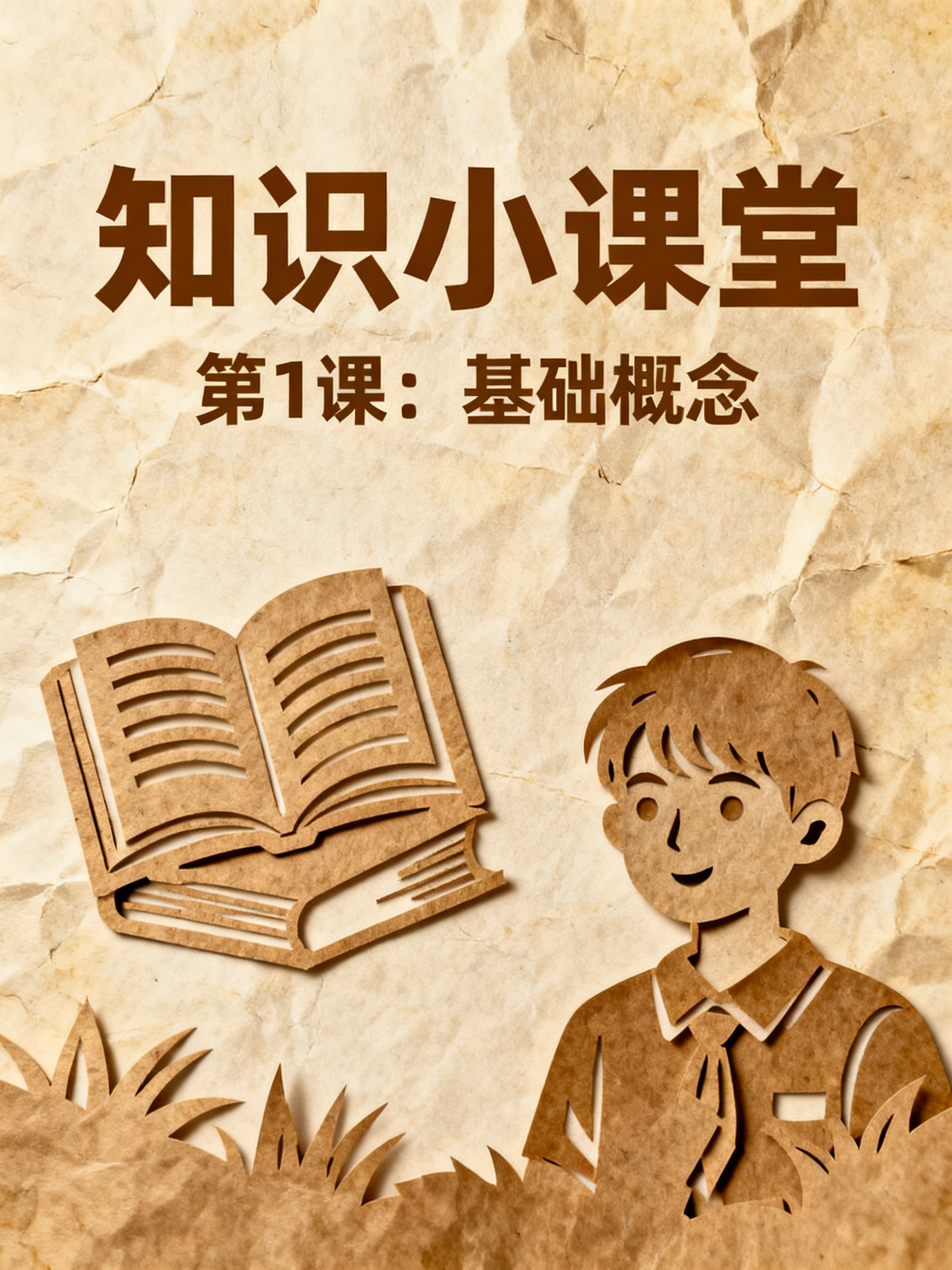 牛皮纸贴画风格的教育培训课件，复古纹理，剪纸元素，温暖色调，层次分明