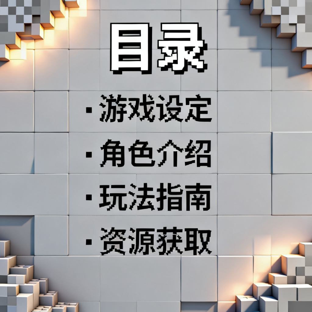 我的世界像素风PPT目录页，方块元素，低多边形，游戏化设计