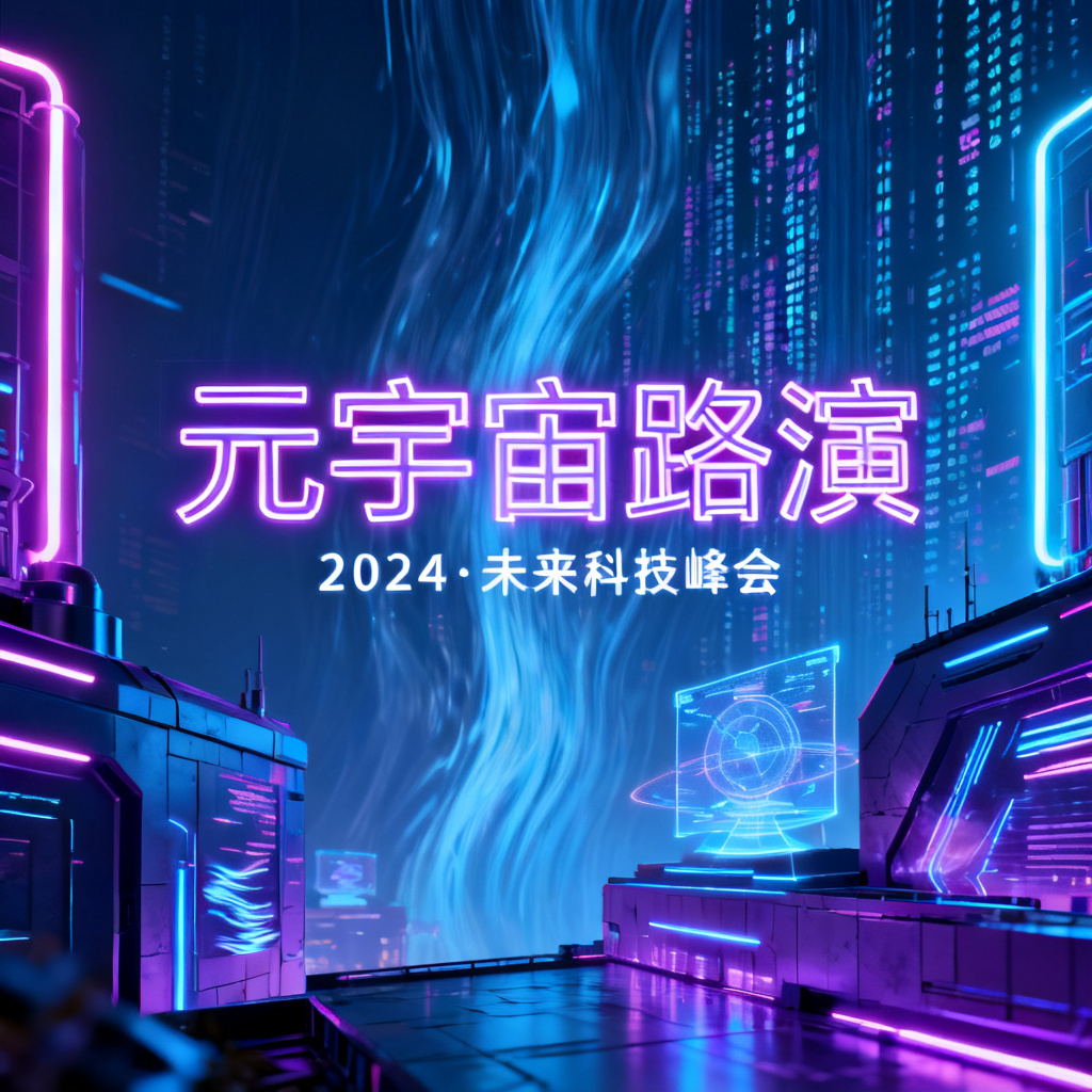 赛博朋克风格的元宇宙路演PPT，包含霓虹灯、未来建筑等元素