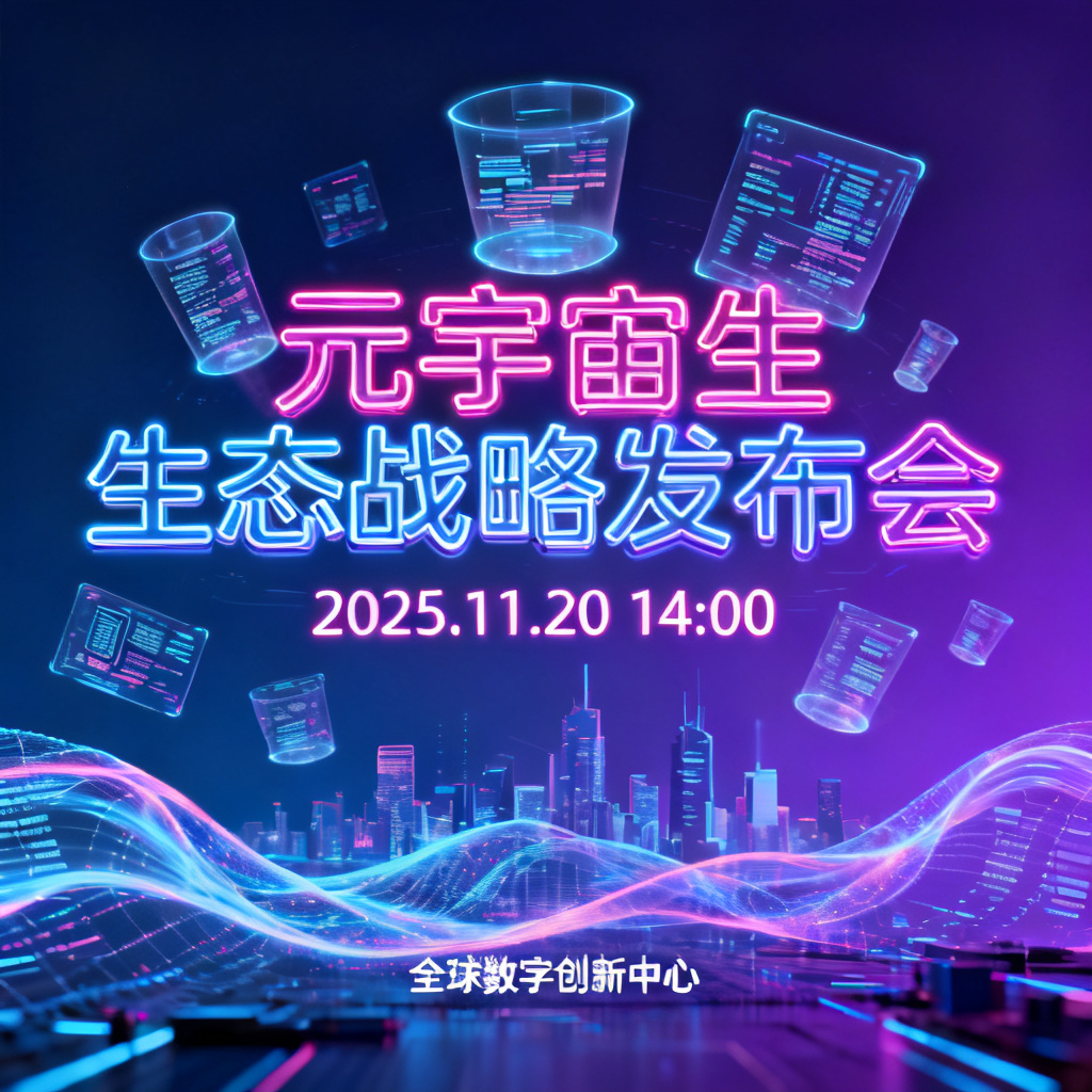 赛博朋克风格的元宇宙路演PPT页面，霓虹灯管字体，全息投影元素，深蓝与紫色调，科技感十足，细节丰富