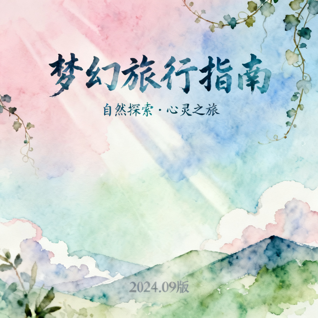 梦幻水彩风旅游攻略PPT,渐变色彩,晕染效果,自然元素,柔和光线