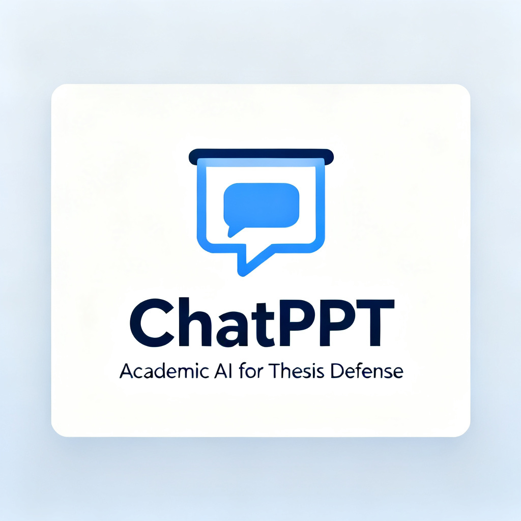 A clean, professional logo or product interface mockup for 'ChatPPT', featuring a stylized chat bubble integrated with a presentation slide icon, with the tagline 'Academic AI for Thesis Defense' in a modern sans-serif font.