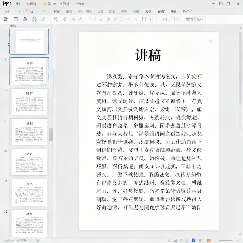 论文答辩逐字稿生成界面,左侧为PPT缩略图,右侧为对应页面的讲稿文字,字体为宋体,行间距适中,便于阅读
