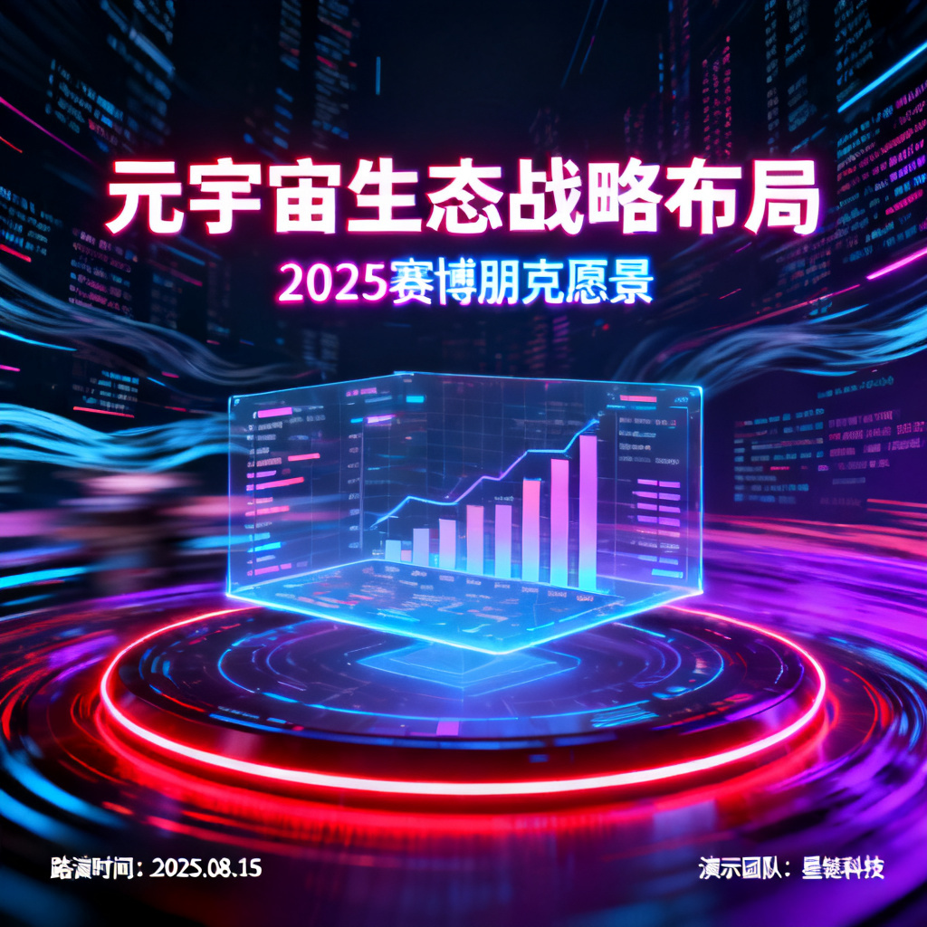生成一份赛博朋克风格的元宇宙路演PPT，包含霓虹灯效、全息投影界面和动态数据流