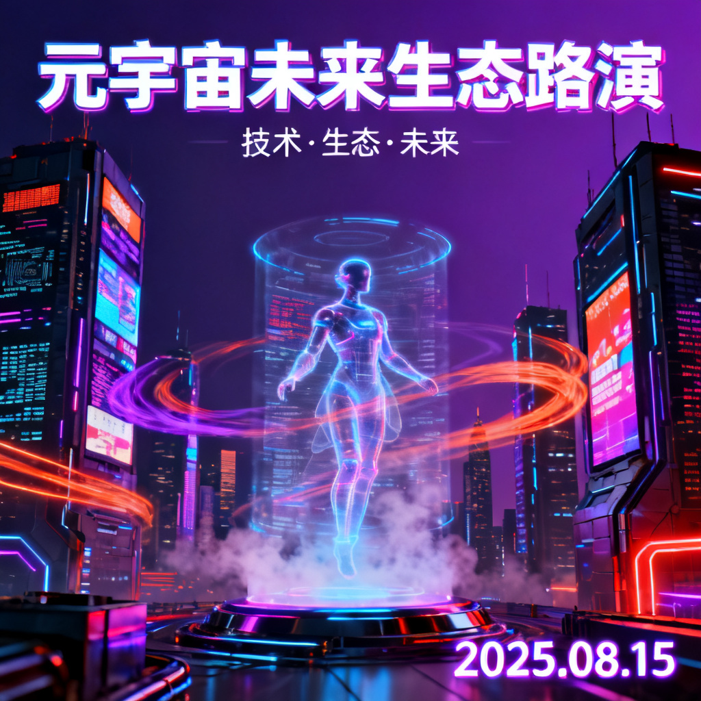 生成一份赛博朋克风格的元宇宙路演PPT，包含霓虹灯、全息投影、未来城市天际线元素
