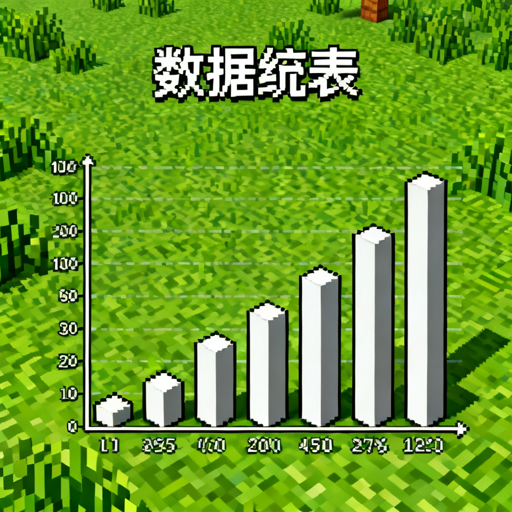 我的世界像素风格数据图表页，方块化柱状图，像素风字体，背景草绿色，整体8-bit游戏质感