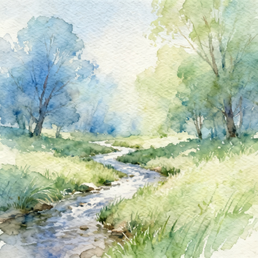 水彩画风格，自然风景，柔和色彩，渐变效果，纸张纹理，16:9比例