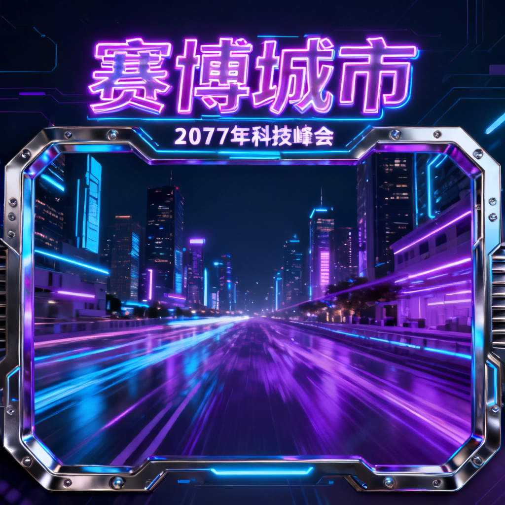 赛博朋克风格的城市夜景PPT背景，霓虹灯光与金属质感交融，画面充满科技感与未来感