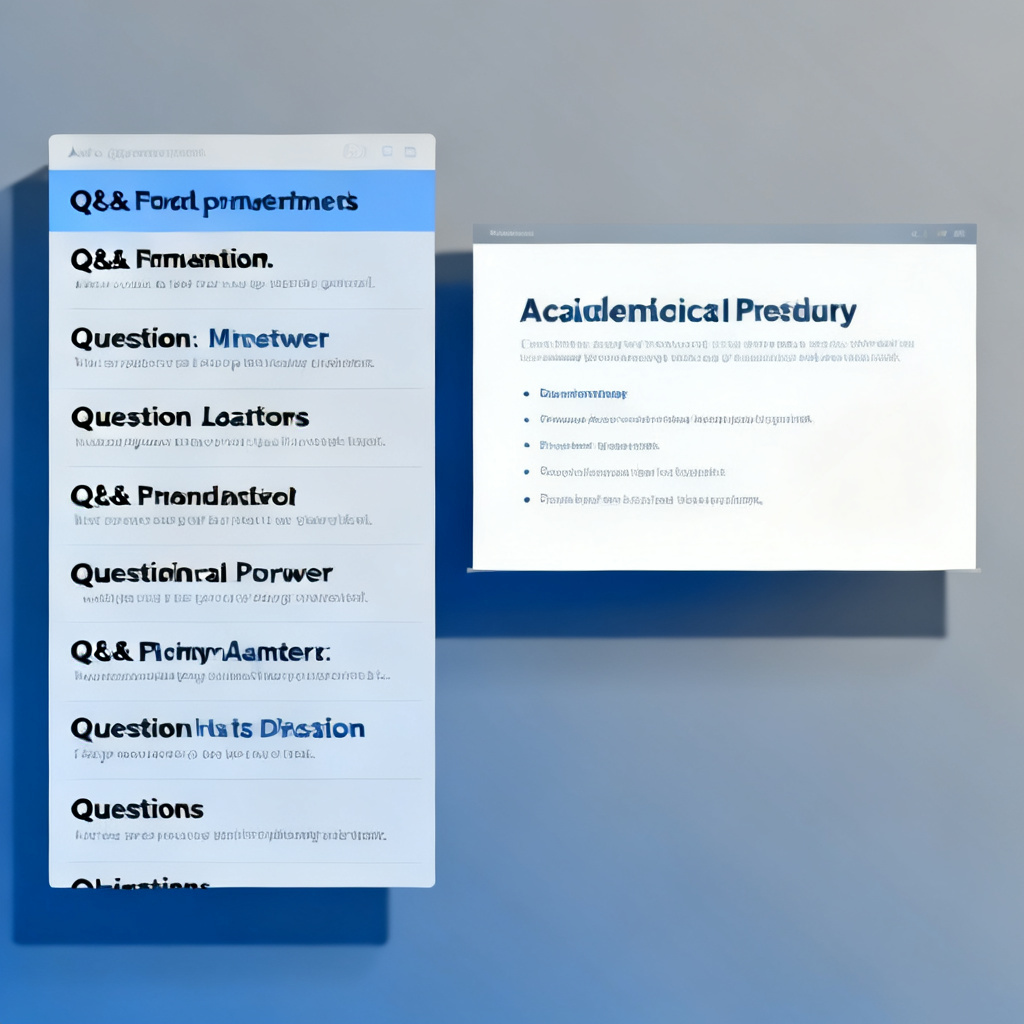 A screenshot of ChatPPT's defense preparation interface, showing a list of auto-generated Q&A pairs on the left panel and a presentation slide on the right. The interface has a clean, academic-style layout with a blue-gray color scheme.